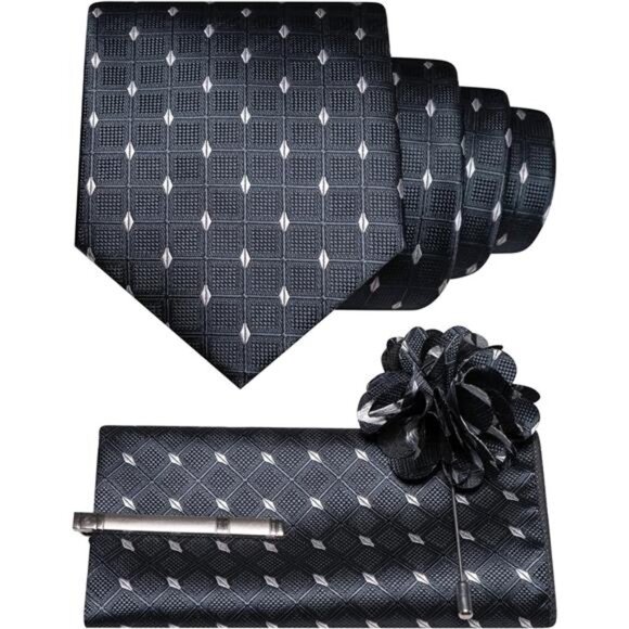 Plaid Checkered Ties for Men Charcoal Grey - Picture 1 of 4
